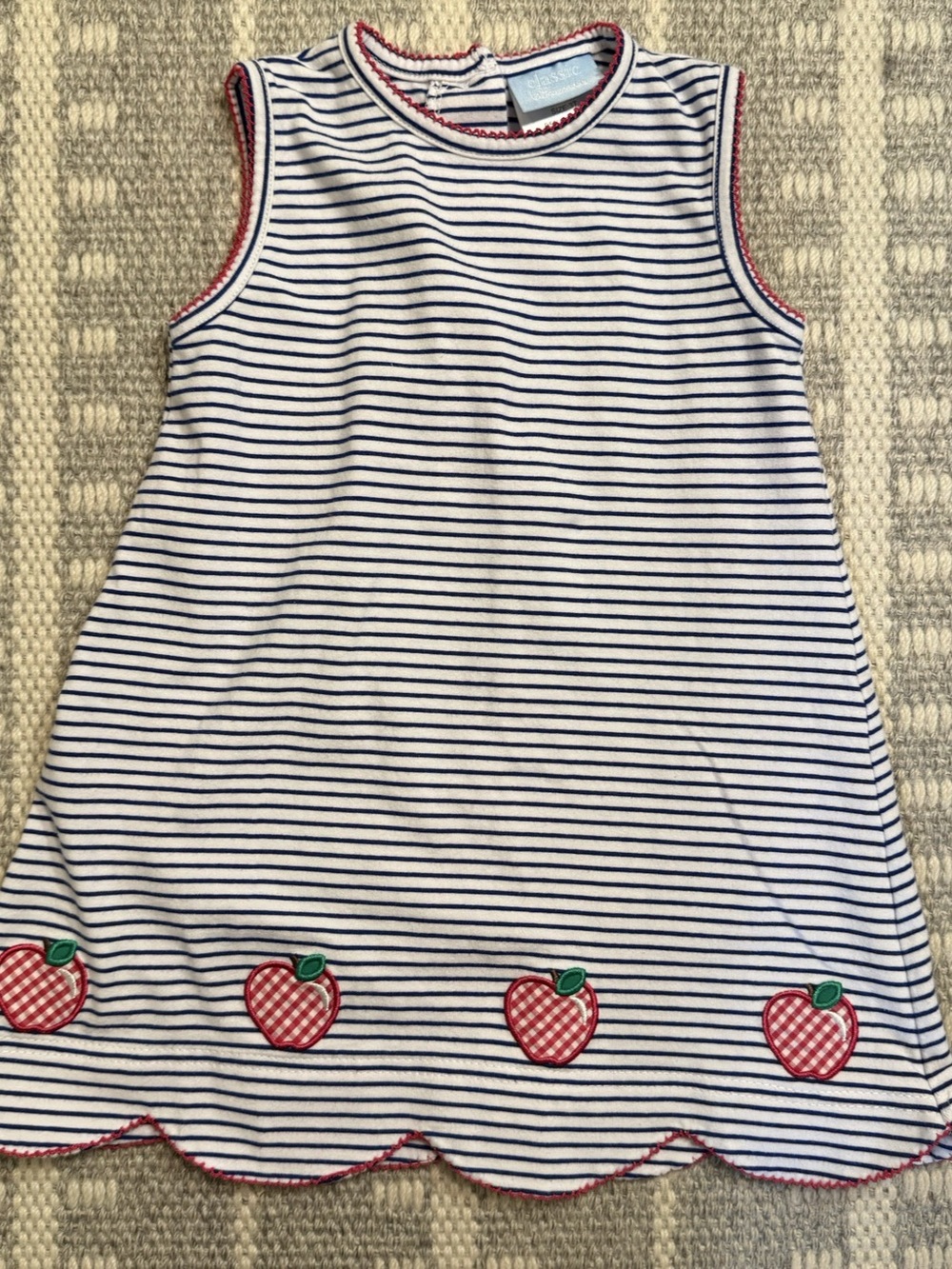 Classic Whimsy Girls Striped dress with Apple Appliqué and scalloped hem Size 3T